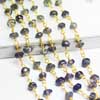 Natural Iolite Smooth Roundel Beads Gold Plated Link Chain Length is 14 Inches and Size 4mm approx.
